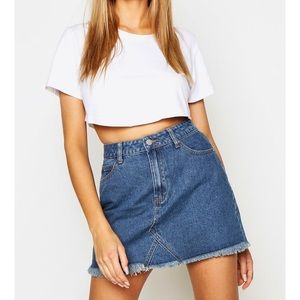 high rise denim skirt